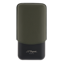 St dupont LEATHER AND METAL CIGAR CASE - KAKI & MATT BLACK - 3 CIGARE