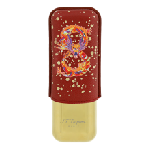 St dupont METAL BASE CIGAR CASE - DRAGON BURGUNDY&GOLD - 2 CIGARE